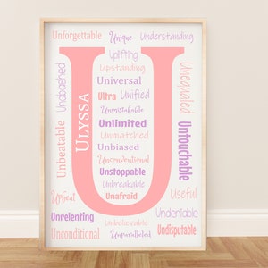 Personalisierte Buchstabe U druckbare Wandkunst mit positiven Affirmationen für Baby Mädchen oder Jungen Kinderzimmer oder Kinderspielzimmer - Beliebige benutzerdefinierte Farben