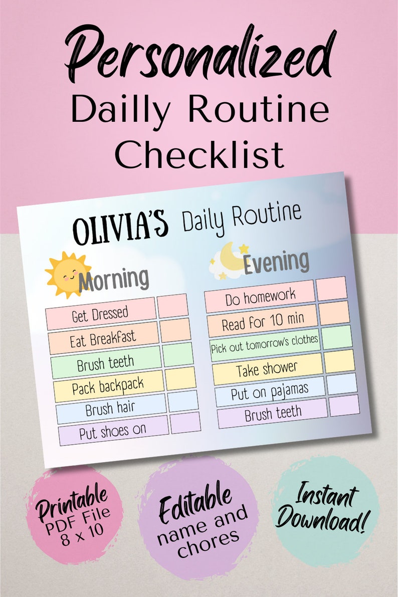 Kids Daily Routine Checklist, Editable Reward Chart, Printable Sticker ...