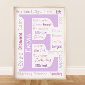 Personalisierte Buchstabe E druckbare Wandkunst mit positiven Affirmationen für Baby Mädchen oder Jungen Kinderzimmer oder Kinderspielzimmer - Beliebige benutzerdefinierte Farben