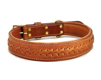 STG Genuine Leather Braided Soft Padded Comfortable Dog Collar Red| Tan| Blue| Brown Dog/Cat Collar Large Dog Collar Leather Dog Collar