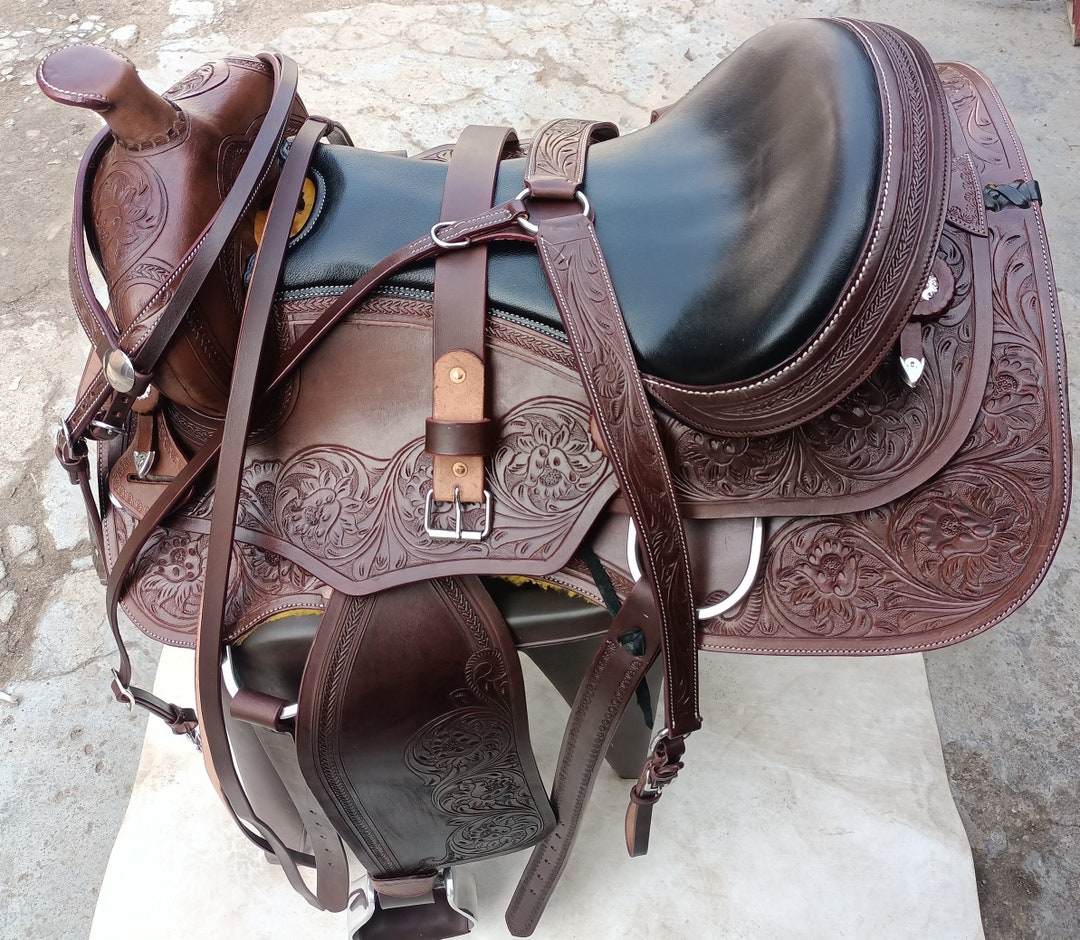 Selle Western Ridex Trail 15 Pouces - Cuir Sculpté Main - Design élégant - Plusieurs Tailles Dispo