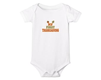 Body per il primo Giorno del Ringraziamento del bebè, con motivo retrò autunnale a foglie di ghianda (cotone jersey)