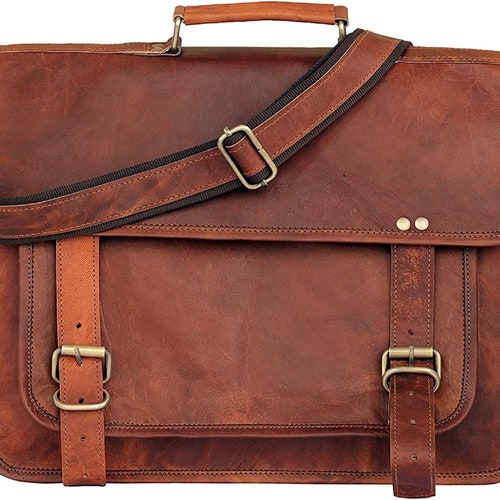 Goat Vintage Leather Laptop Satchel Shoulder Briefcase bag Laptop Leather Bag Men & Women Great buy gift...