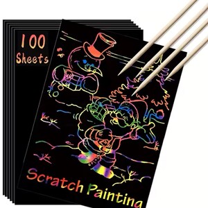 Ensemble de papier à gratter noir – Kit artistique DIY pour enfants et adultes – Papier à gratter arc-en-ciel avec stylet en bois