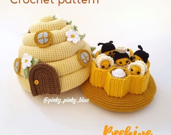 Ruche avec des abeilles au crochet