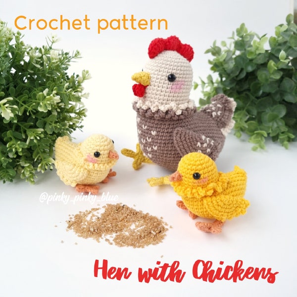 Patron de poule et poulets au crochet