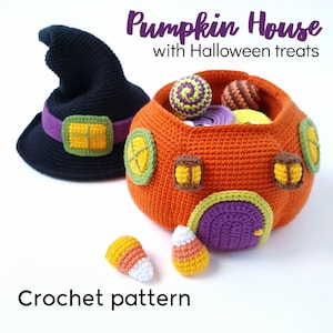 Pumpkin House with Halloween treats Crochet pattern