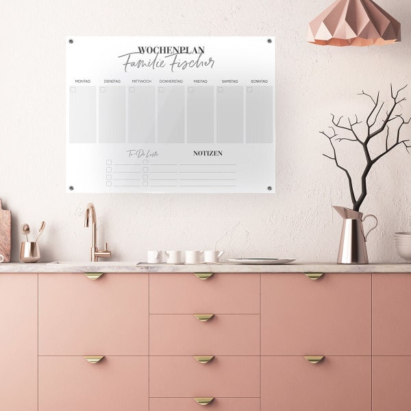 Wochenplan "Basic", Acrylkalender personalisierbar, Acrylplaner, personalisierte Geschenkidee inkl. Stift (abwischbar)