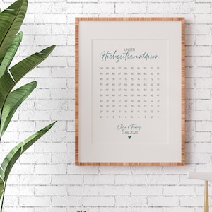 Wedding countdown personalized with names and date, engagement gift, bridal couple, 100 days of anticipation, gift, engagement