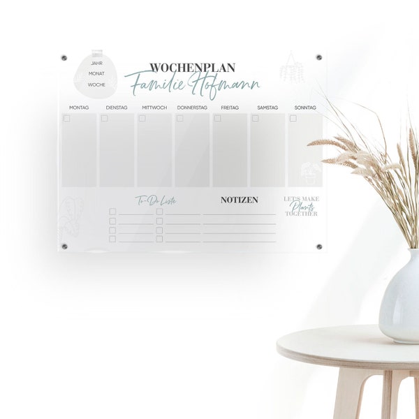 Weekly plan "Plan(t)s", acrylic calendar, customizable gift incl. pen (wipeable)