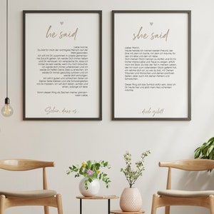 Wedding poster "precious" set of 2 wedding vows, personalized vows, anniversary gift, Valentine's Day, gift for partner