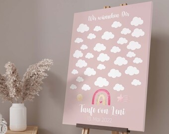 Liebevolles Taufgeschenk "Rainbow pink", personalisierbare Leinwand, Plakat, Poster, Geschenkidee, Taufe, Kommunion, Patenkind, Patentante