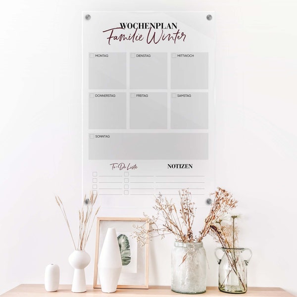 Weekly plan "Basic", vertical, acrylic calendar customizable, acrylic planner, personalized gift idea incl. pen (wipeable)