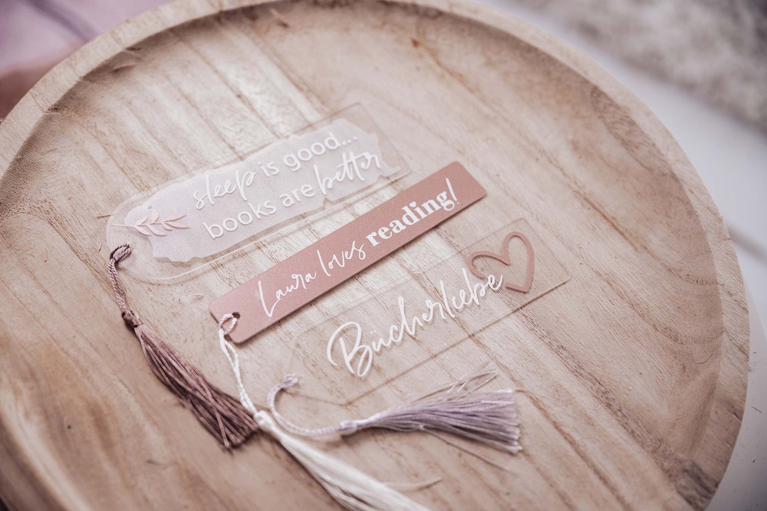 Lesezeichen mit Spruch oder personalisierbar aus Acrylglas mit