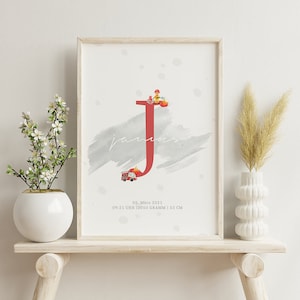 Geburtsposter "Feuerwehr" personalisierbares Poster, Plakat, Wandkunst, auf Wunsch mit Rahmen