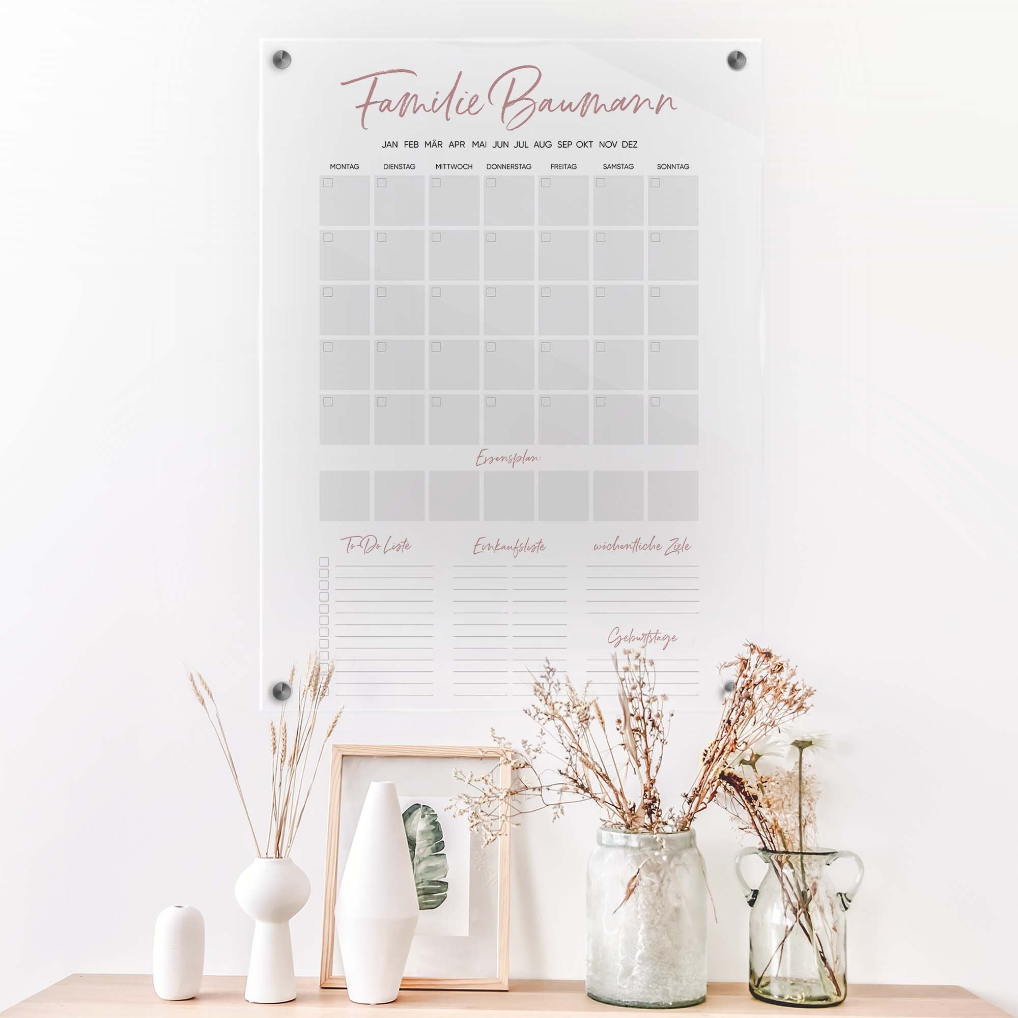 Monthly plan "Family Deluxe", vertical, acrylic calendar customizable, acrylic planner, personalized gift idea incl. pen (wipeable)