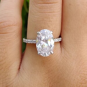 3 CT Oval Moissanite Engagement Ring Oval Hidden Halo Ring 14K Solid Gold Ring Oval Cut Wedding Ring Oval Solitaire Ring Anniversary Ring