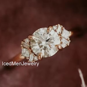 2 CT Round Moissanite Cluster Ring: Rose Gold Wedding Promise Ring