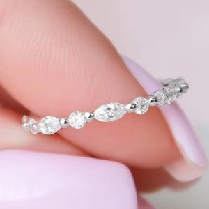 Moissanite Full Eternity Wedding Band: Marquise & Round Cut Stackable Ring