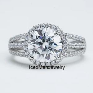3 CT Round White Moissanite Halo Engagement Ring, Round Moissanite Wedding Ring, Moissanite Promise Ring for Women, Anniversary Gift for Her