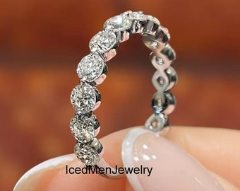 Moissanite Wedding Band: 3MM Round Cut, Half Eternity Stacking Ring
