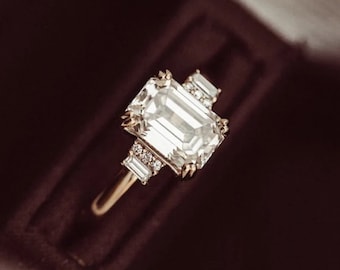 2 Karat Moissanite Verlobungsring 14K Solid Gold Smaragd Cut Art Deco Vintage Ring Einzigartige Cluster Hochzeit Jahrestag Ring für Geschenk