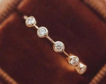 Moissanite Half Eternity Wedding Band: 14K Rose Gold Bezel Set Stacking Ring