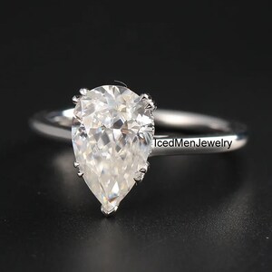 3 CT Pear Cut Solitaire Ring, Pear Shaped Moissanite Engagement Ring, Hidden Halo Wedding Ring for Women, Solid Gold Teardrop Promise Rings