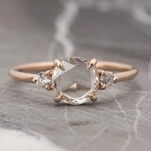 Rose Cut Round Moissanite Engagement Ring, Vintage Unique Rose Gold Engagement Ring For Women Round Diamond Wedding Anniversary Ring Gift