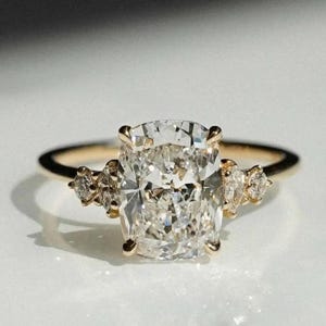 Elongated Cushion Cut Moissanite Engagement Ring, 14K Gold Engagement Ring, Cushion Promise Ring, 925 Silver Ring, Anniversary Gift For Her