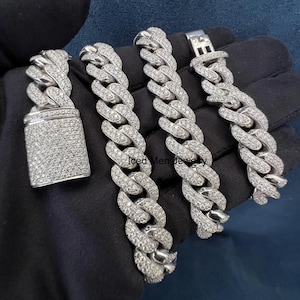 Moissanite Cuban Link Chain: 925 Sterling Silver Hip Hop Necklace
