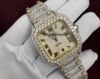 VVS Moissanite Studded Watch, Stainless Steel Watch, Fully Iced Out Watch, Bust Down Watch, Hip hop Watch, Luxury Watch, Watches For Men