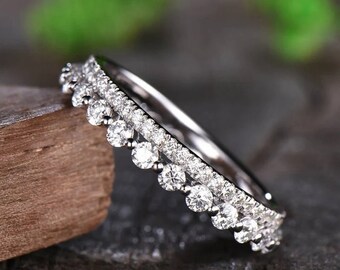Moissanite Wedding Ring Band 2 MM Round Cut Moissanite Eternity Band Vintage Stacking Band Minimalist Bridal Matching Band Daily Wear Ring