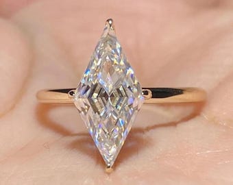 3 CT Lozenge Cut Moissanite Engagement Ring, 14K Yellow Gold Solitaire Ring, Modern Wedding Ring for Women, Unique Bridal Ring, Promise Ring