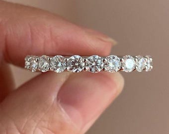 2.5 MM Round Moissanite U Prong Wedding Band 14K White Gold Half Eternity Moissanite Wedding Band Anniversary Ring for Women Matching Band