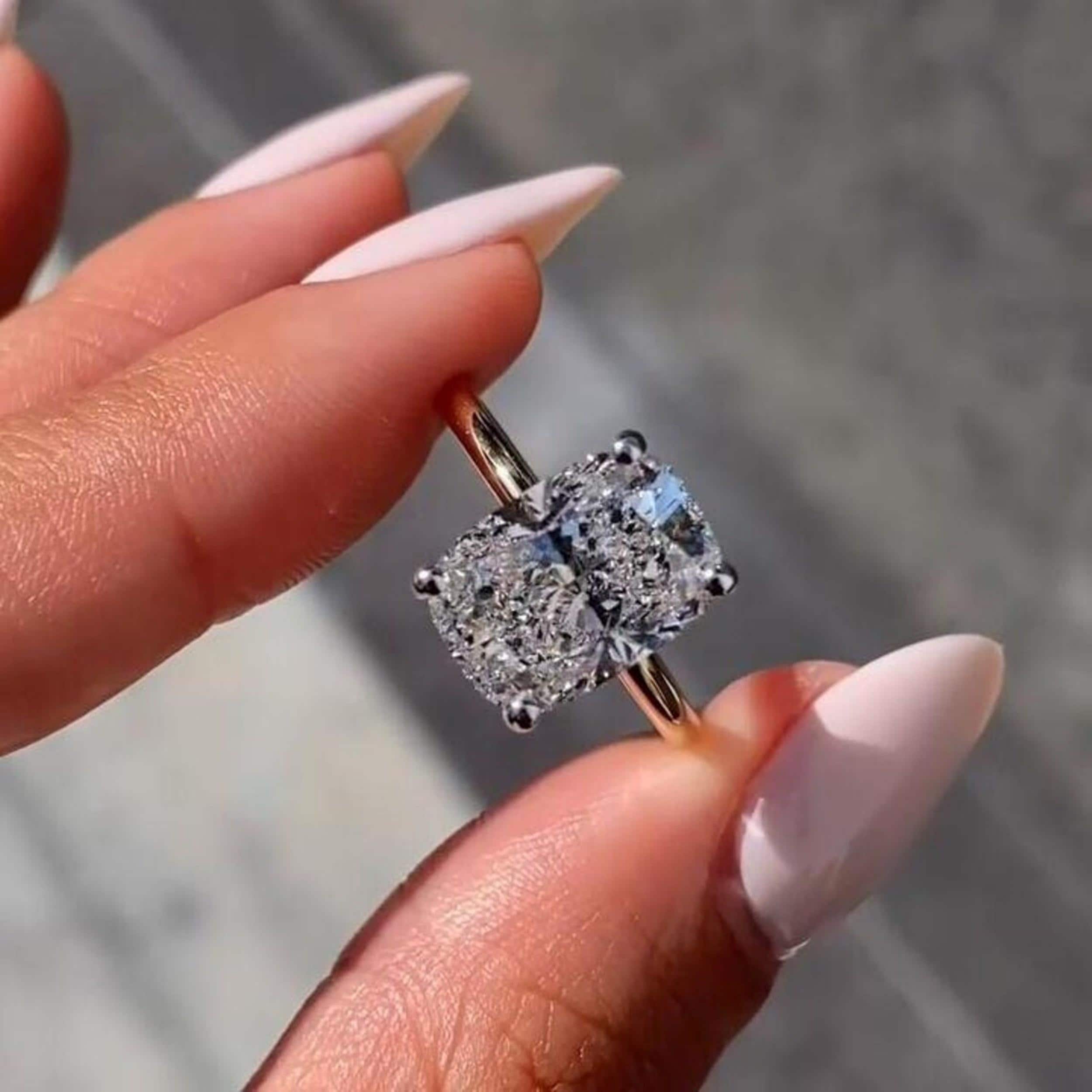 4 CT Elongated Cushion Cut Moissanite Engagement Ring, Hidden Halo ...