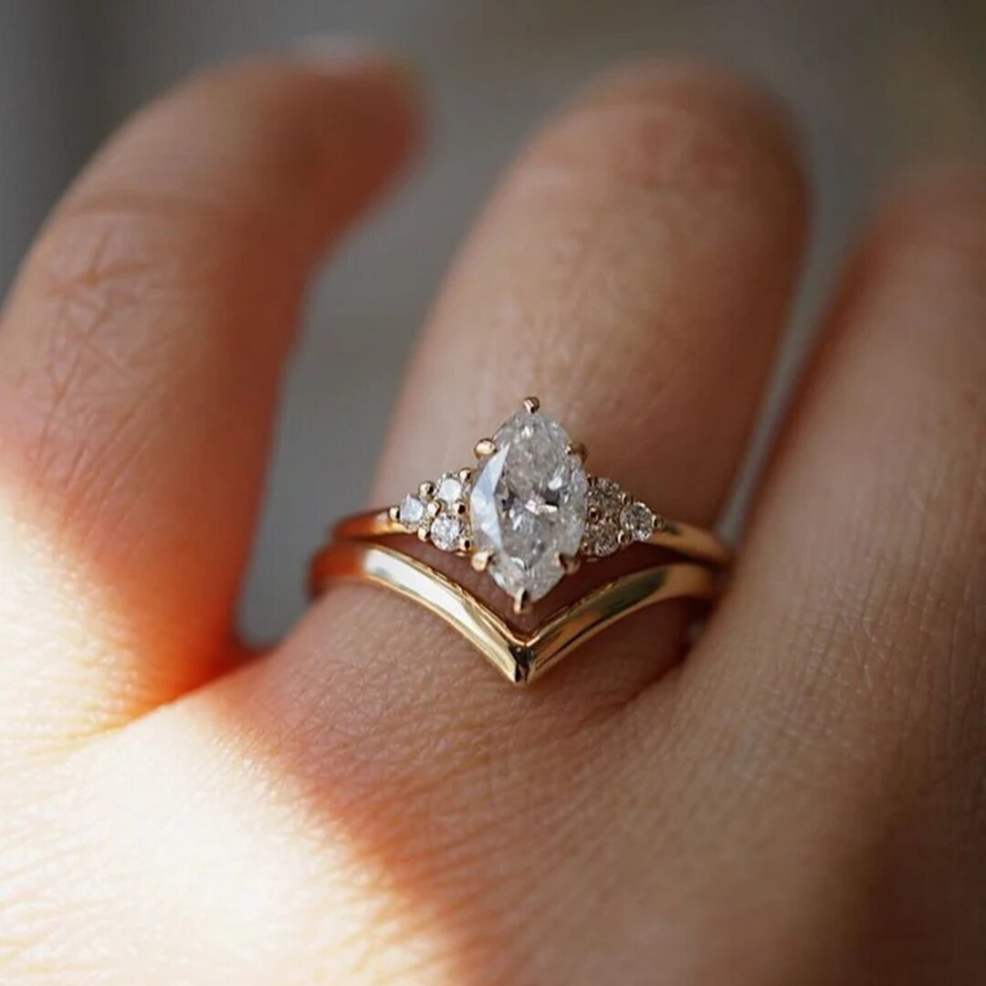 Marquise Cut Moissanite Wedding Ring Set 14K Yellow Gold - Etsy