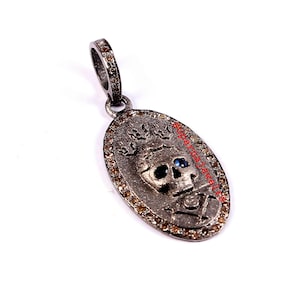 King Skull Sterling Silver Pave Diamond Skull Pendant Natural Pave Diamond Skull Pendant 925 Solid Silver Charm Handmade Jewelry Gift