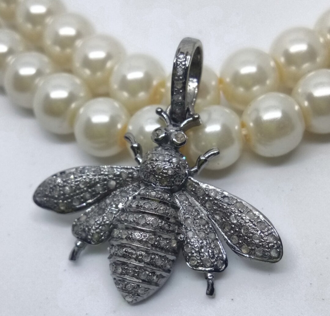 Diamond Bee Pendant: Rose Cut Sterling Silver Bumble Bee - Etsy