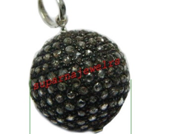 15 MM Pave Diamond Ball pendant .Sterling Silver Jewelry, rosecut diamond ball pendant