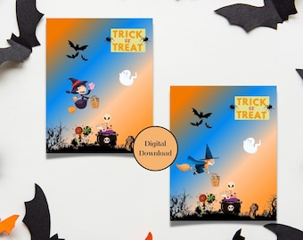 Trick or Treat Prints, Halloween Wall Art, Witch Decor, Spooky Prints, Halloween Decor, Children Halloween Printable, Witch Wall Art