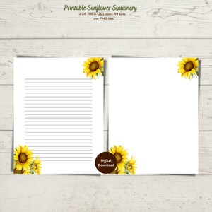 Printable Sunflower Stationery, Floral Printable Stationery, Printable ...
