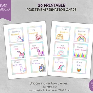 Cartes numériques avec affirmation positive, messages positifs, licornes, arcs-en-ciel, cartes flash, messages positifs pour les enfants, cartes du jour