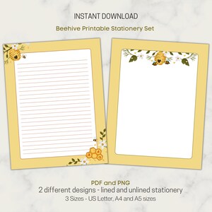 Digital Beehive Printable Stationery , Bee Stationery Printable Stationery, Letter Writing Paper, A4, US Letter, Instant Download