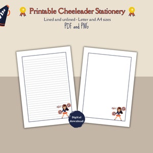 Juego de papelería de animadora, papel de escritura, papel de escritura para niñas, papelería para niños, forrado, sin forro, A4, tamaño carta, PDF, PNG
