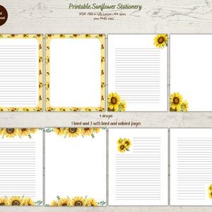 Printable Sunflower Stationery, Floral Printable Stationery, Printable Writing Paper, US Letter, A4, Printable Stationery