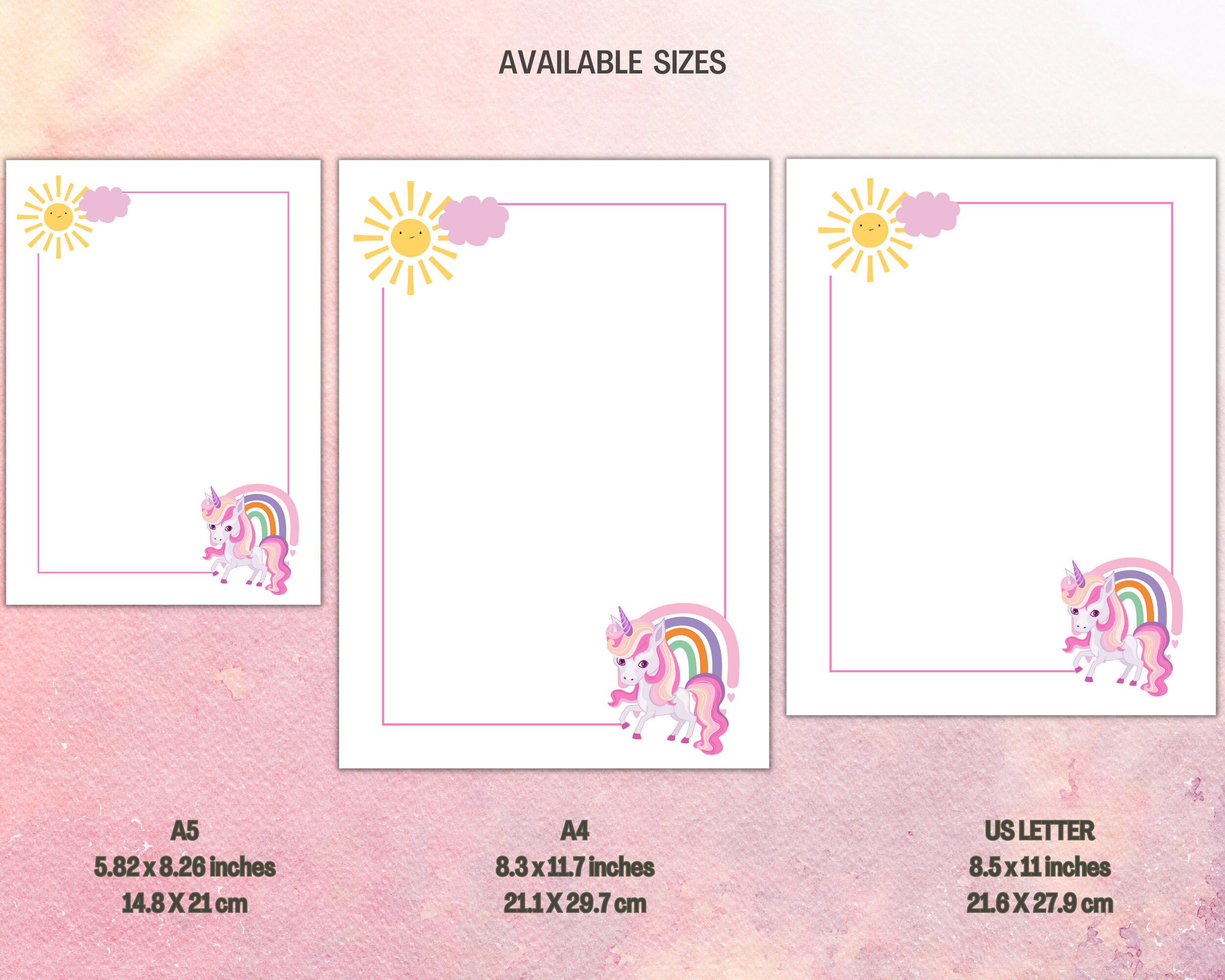 Unicorn Printable Stationery Set, Unicorn and Sunshine, Lined and ...