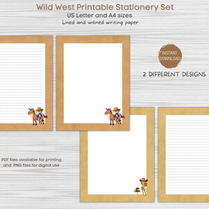Papelería digital Wild West, Juego de papelería Cowboy, Juego de papelería Cowgirl, Descargas múltiples, Tamaños A4 y Carta, Forrado y sin forro