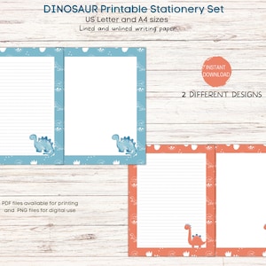 Papelería digital de dinosaurios, papelería imprimible, papel de escritura, papel de carta de dinosaurio imprimible, carta de EE. UU., tamaño A4, descargas múltiples