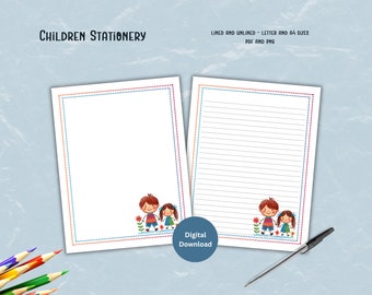 Kinder digitales Briefpapier Set, printable Briefpapier, digitales Briefpapier, digitaler Download, A4, Letter Format, liniert und unliniert